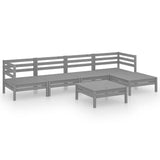6 Piece Garden Lounge Set Solid Pinewood Grey - Front View