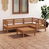 5 Piece Garden Lounge Set Solid Pinewood Honey Brown