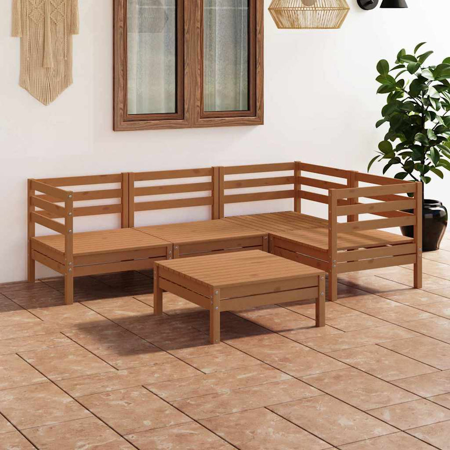 5 Piece Garden Lounge Set Solid Pinewood Honey Brown