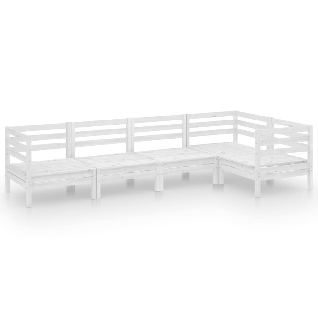 5 Piece Garden Lounge Set Solid Pinewood White