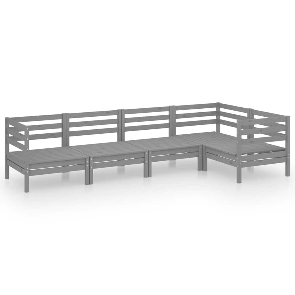 5 Piece Garden Lounge Set Solid Pinewood Grey