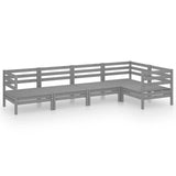 5 Piece Garden Lounge Set Solid Pinewood Grey - Front View