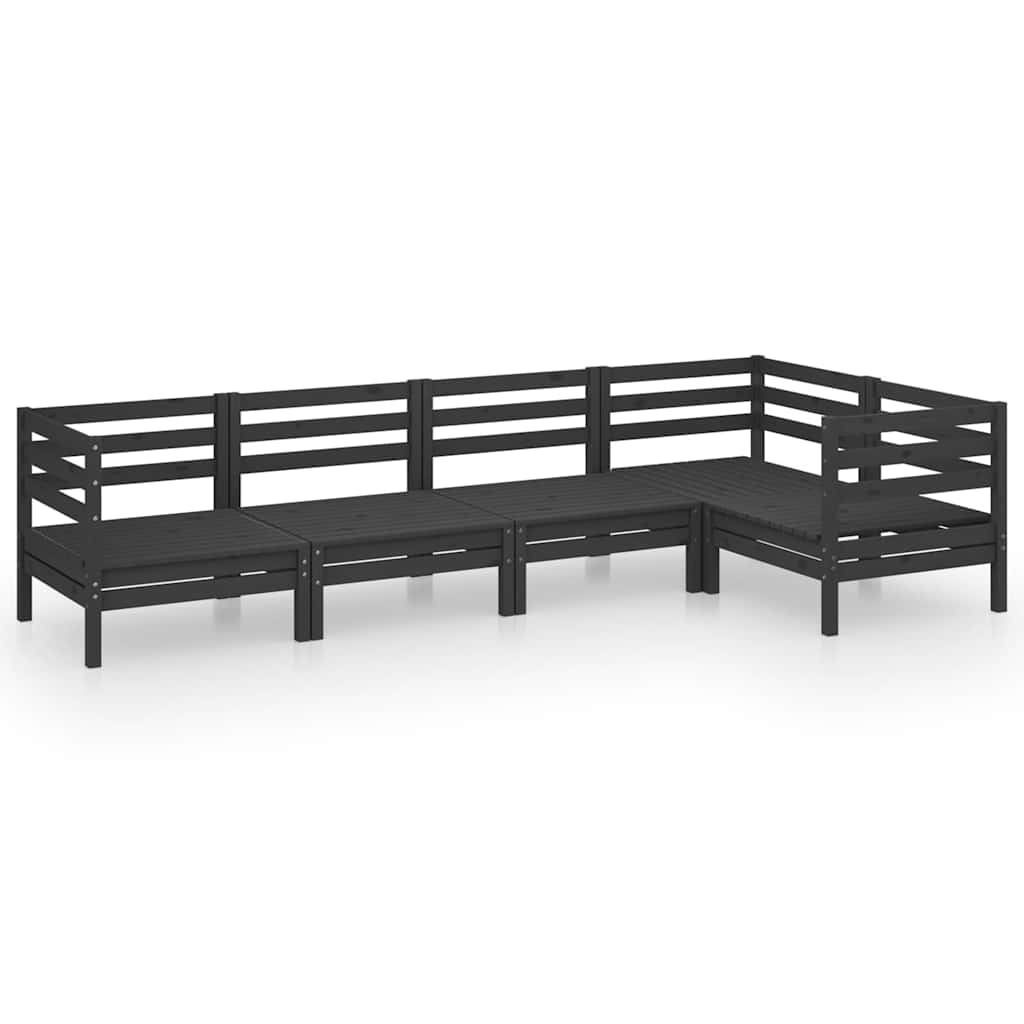 5 Piece Garden Lounge Set Solid Pinewood Black