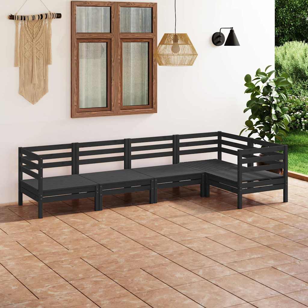 5 Piece Garden Lounge Set Solid Pinewood Black