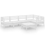 6 Piece Garden Lounge Set Solid Pinewood White - Front View