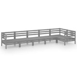6 Piece Garden Lounge Set Solid Pinewood Grey - Front View