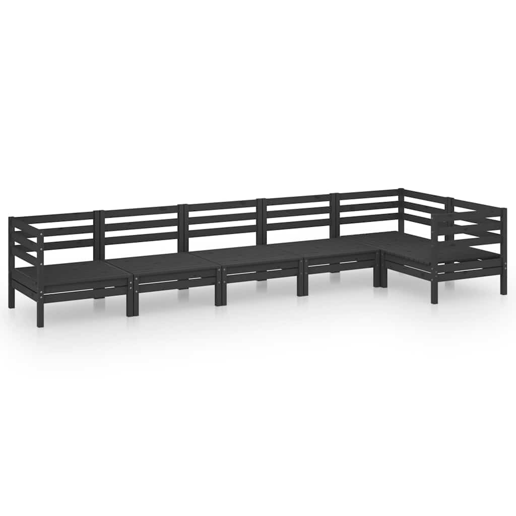 6 Piece Garden Lounge Set Solid Pinewood Black