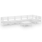 7 Piece Garden Lounge Set Solid Pinewood White - Front View