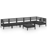 7 Piece Garden Lounge Set Solid Pinewood Black - Front View