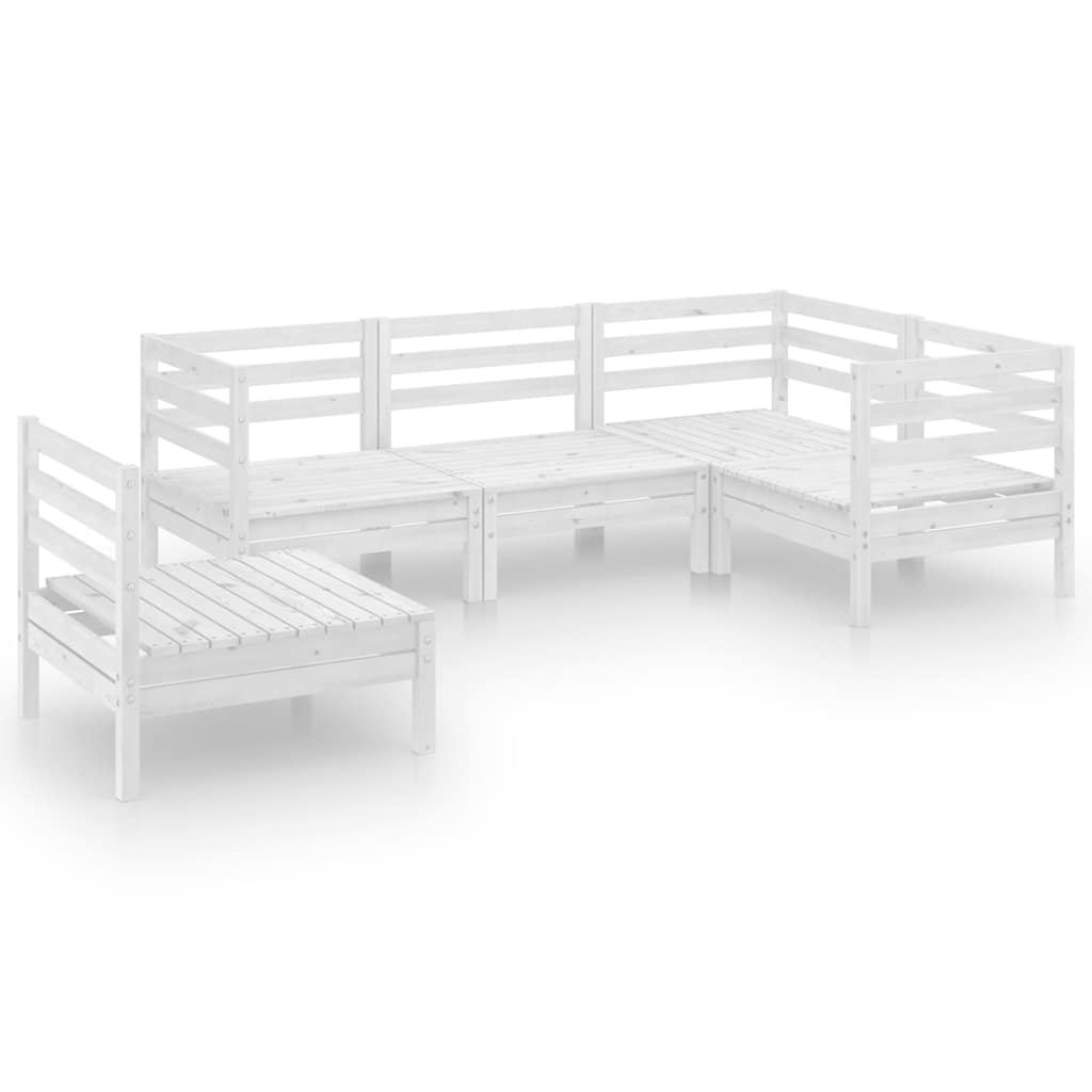 5 Piece Garden Lounge Set Solid Pinewood White