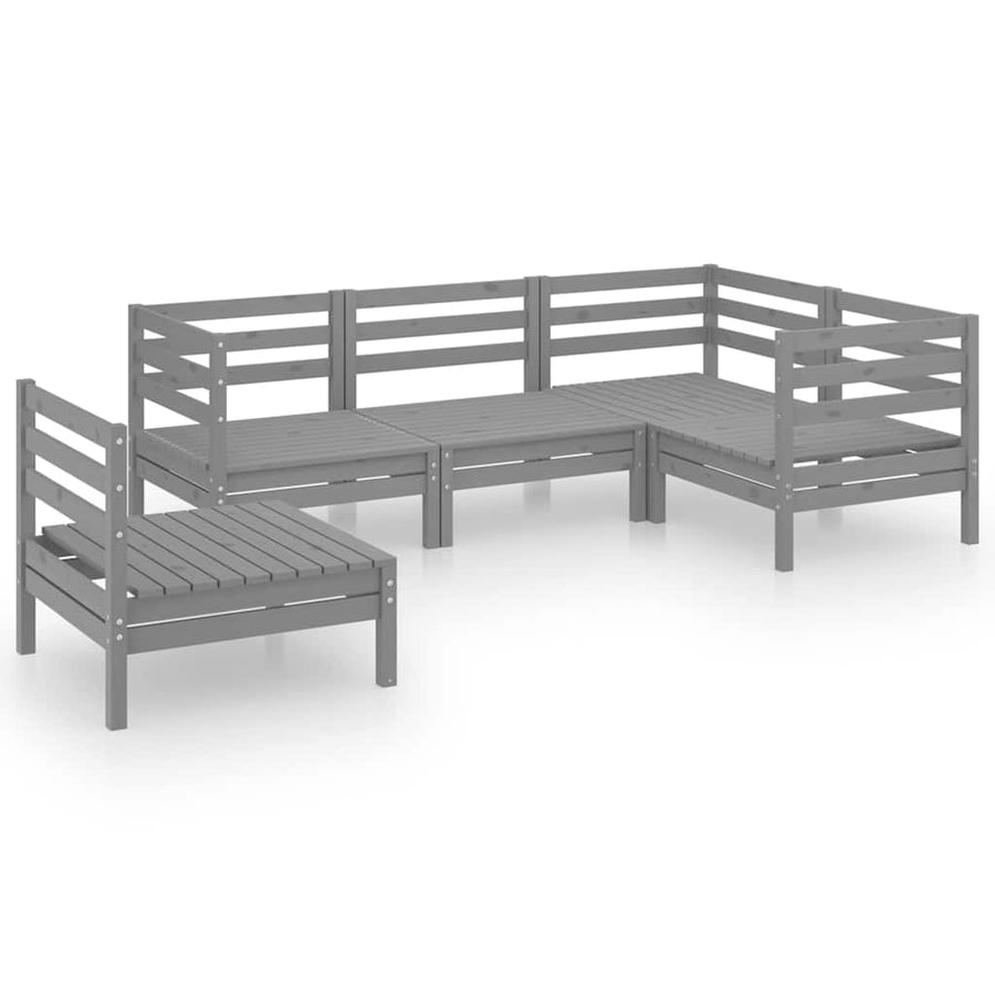 5 Piece Garden Lounge Set Solid Pinewood Grey