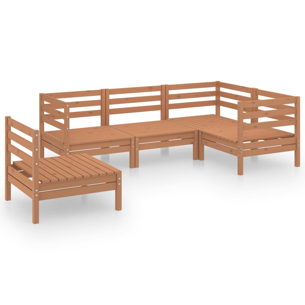 5 Piece Garden Lounge Set Solid Pinewood Honey Brown