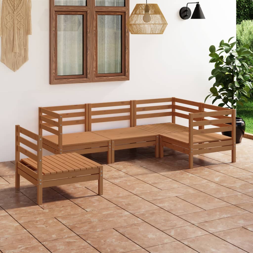 5 Piece Garden Lounge Set Solid Pinewood Honey Brown
