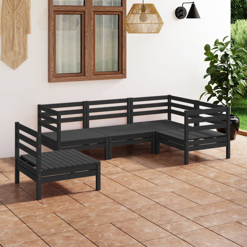 5 Piece Garden Lounge Set Solid Pinewood Black