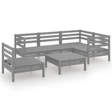 6 Piece Garden Lounge Set Solid Pinewood Grey - Front View