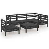 6 Piece Garden Lounge Set Solid Pinewood Black - Front View