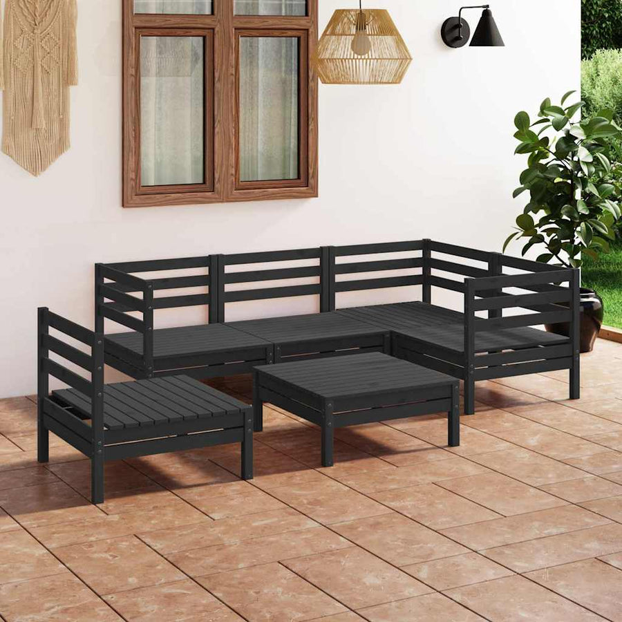 6 Piece Garden Lounge Set Solid Pinewood Black