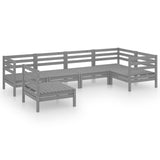 6 Piece Garden Lounge Set Solid Pinewood Grey - Front View