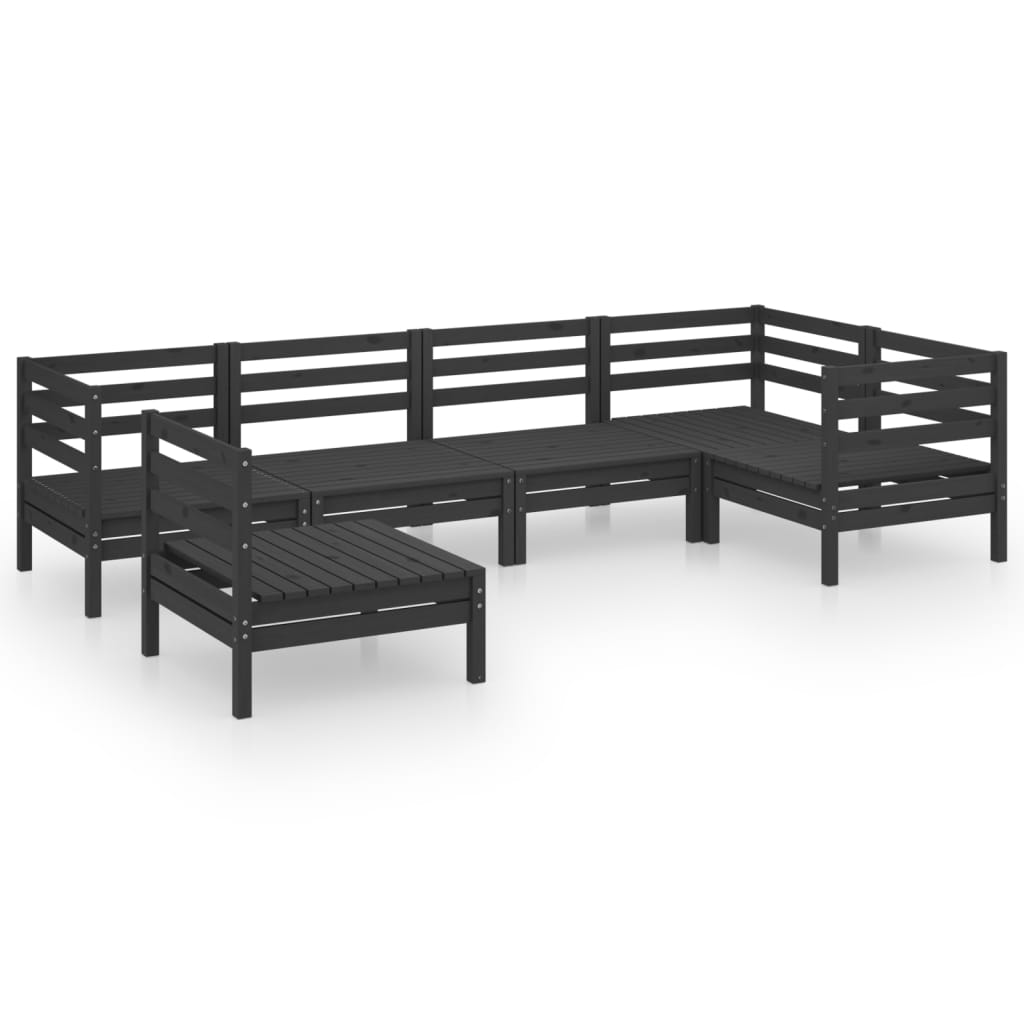 6 Piece Garden Lounge Set Solid Pinewood Black