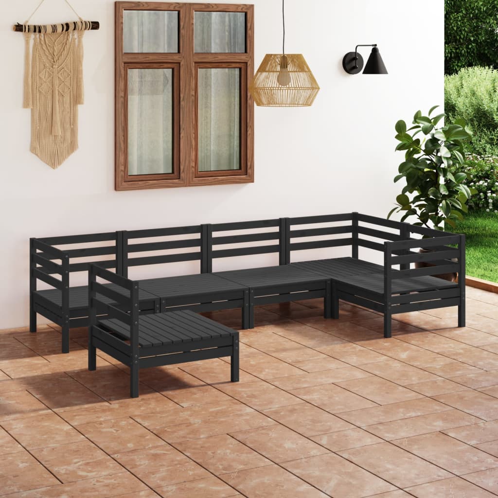 6 Piece Garden Lounge Set Solid Pinewood Black