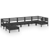 7 Piece Garden Lounge Set Solid Pinewood Black - Front View
