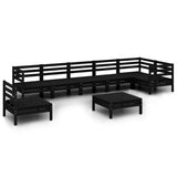 8 Piece Garden Lounge Set Solid Pinewood Black - Front View