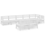 8 Piece Garden Lounge Set Solid Pinewood White - Front View