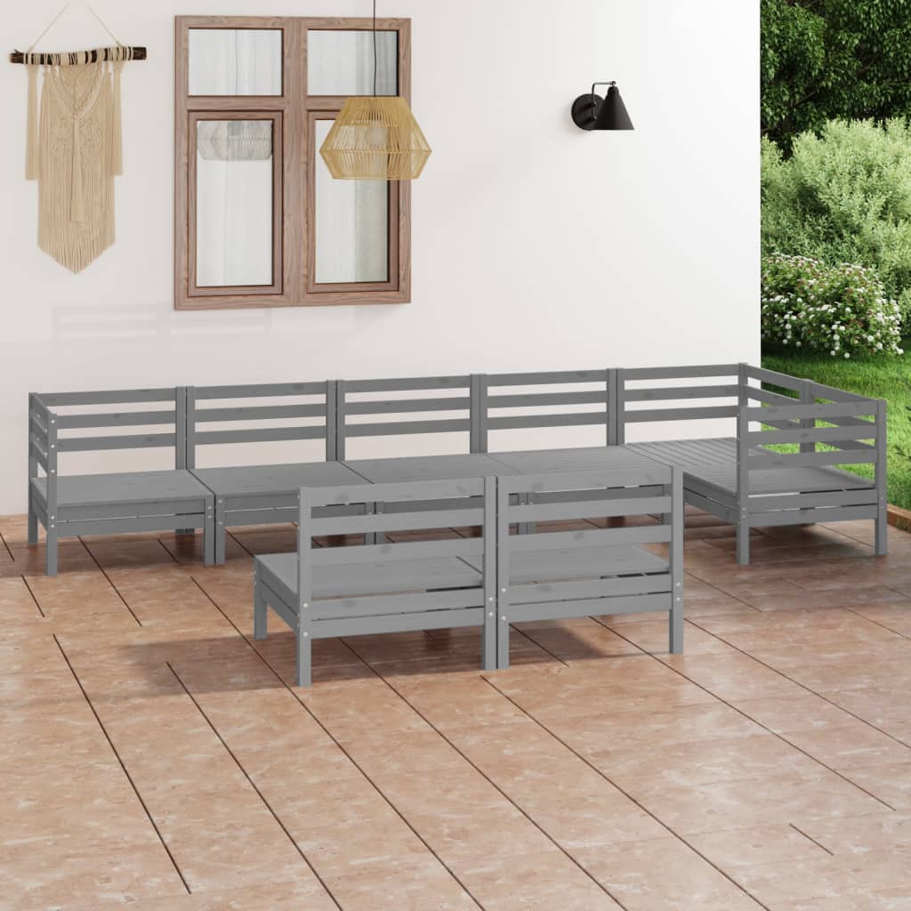 8 Piece Garden Lounge Set Solid Pinewood Grey