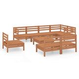 9 Piece Garden Lounge Set Solid Wood Pine Honey Brown - Front View