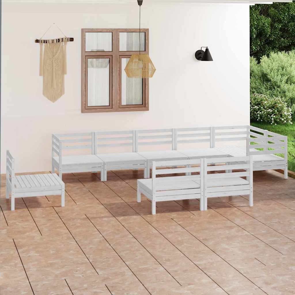 9 Piece Garden Lounge Set Solid Wood Pine White