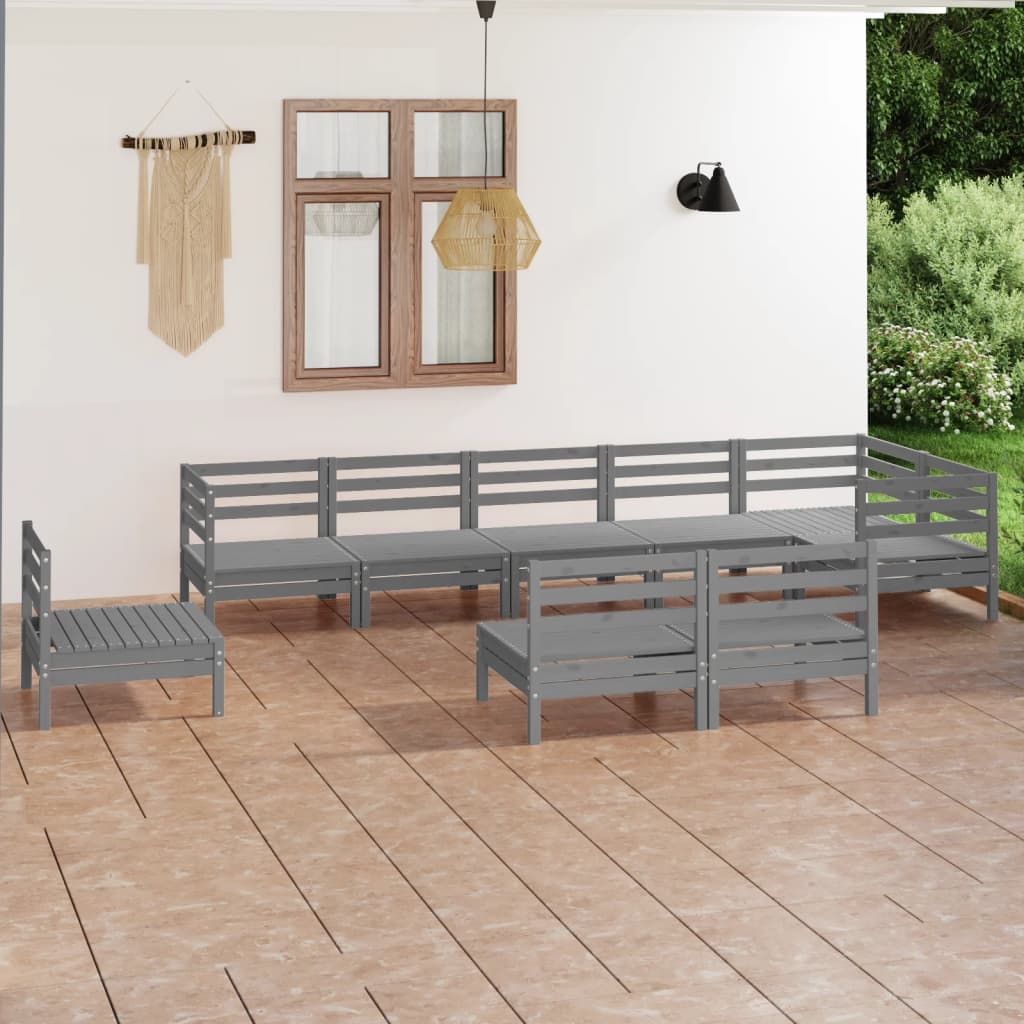 9 Piece Garden Lounge Set Solid Pinewood Grey