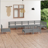 9 Piece Garden Lounge Set Solid Pinewood Grey