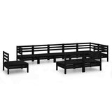 9 Piece Garden Lounge Set Solid Pinewood Black - Front View