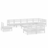 10 Piece Garden Lounge Set Solid Wood Pine White - Front View