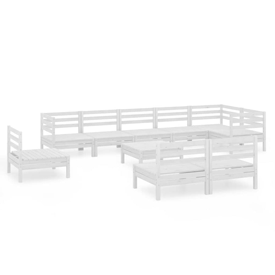 10 Piece Garden Lounge Set Solid Wood Pine White