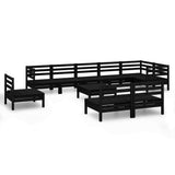 10 Piece Garden Lounge Set Solid Pinewood Black