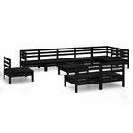 10 Piece Garden Lounge Set Solid Wood Pine Black