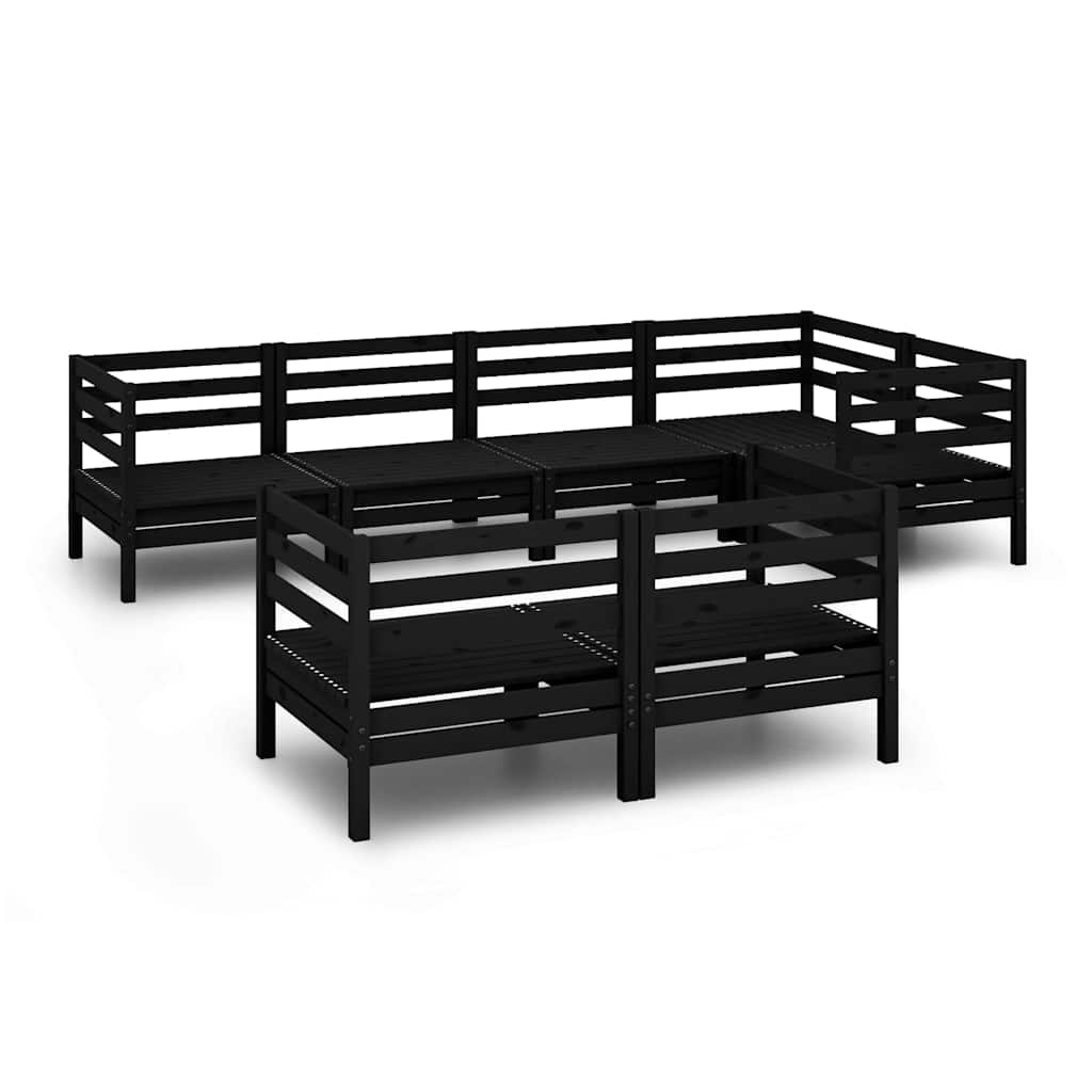 7 Piece Garden Lounge Set Solid Wood Pine Black