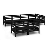 7 Piece Garden Lounge Set Solid Wood Pine Black - Front View