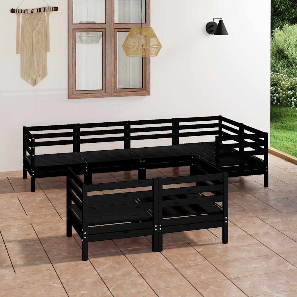 7 Piece Garden Lounge Set Solid Wood Pine Black