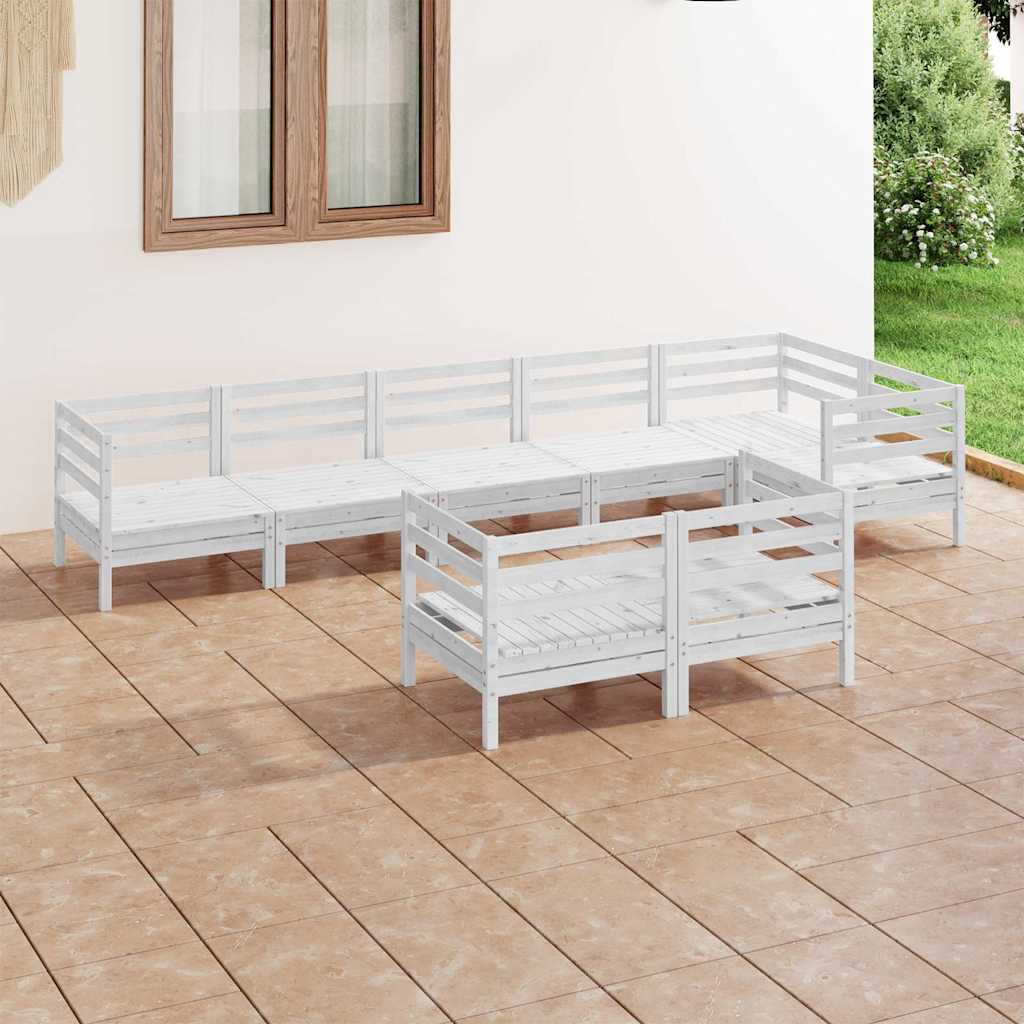 8 Piece Garden Lounge Set Solid Wood Pine White