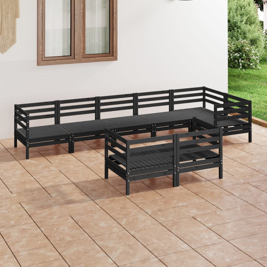 8 Piece Garden Lounge Set Solid Pinewood Black
