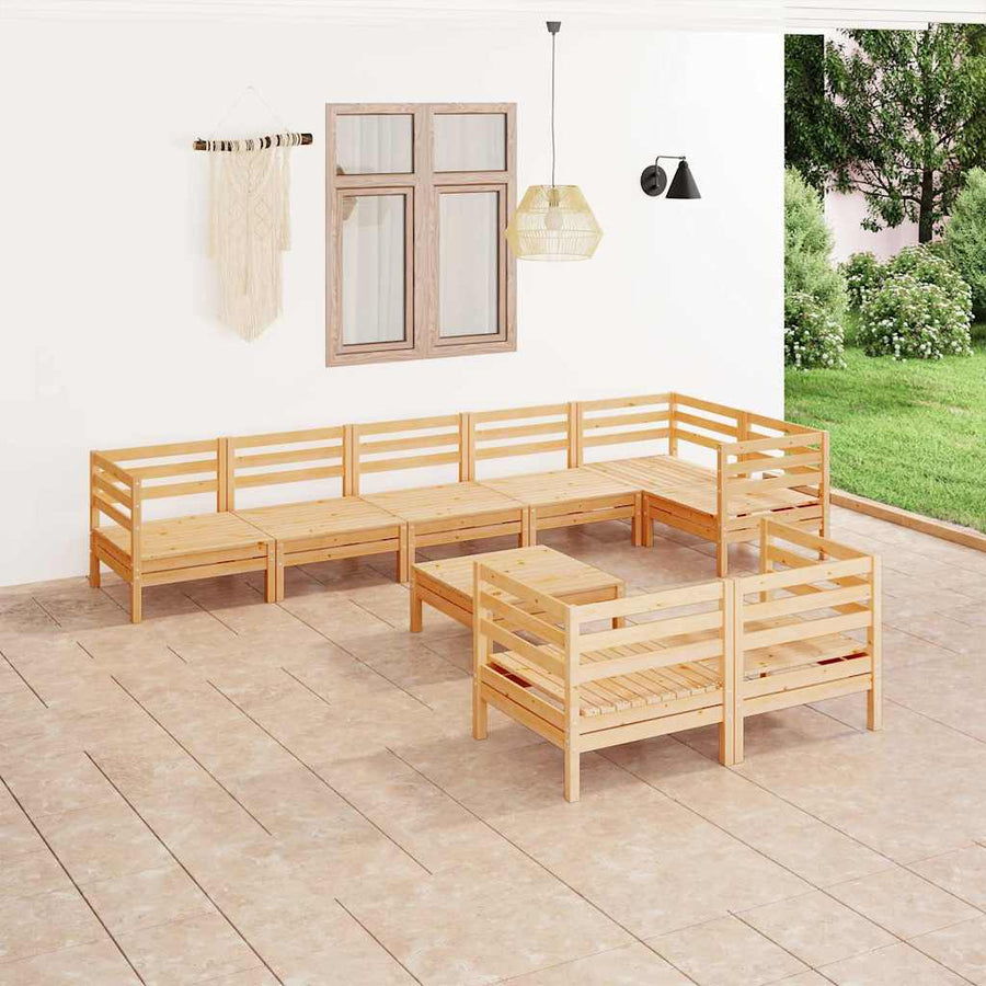 9 Piece Garden Lounge Set Solid Wood Pine