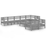 9 Piece Garden Lounge Set Solid Pinewood Grey - Front View