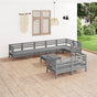 9 Piece Garden Lounge Set Solid Wood Pine Grey