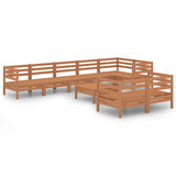 9 Piece Garden Lounge Set Solid Wood Pine Honey Brown - Front View