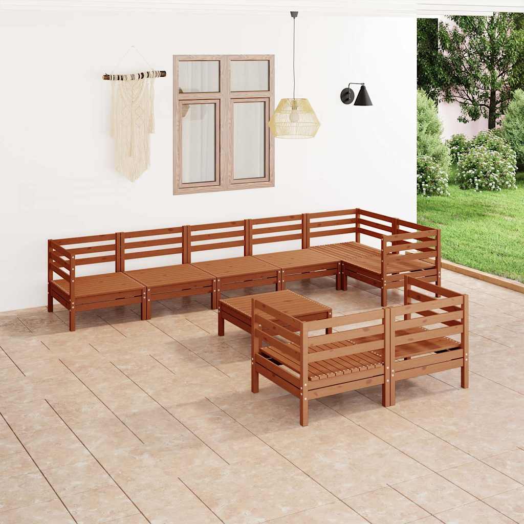 9 Piece Garden Lounge Set Solid Wood Pine Honey Brown