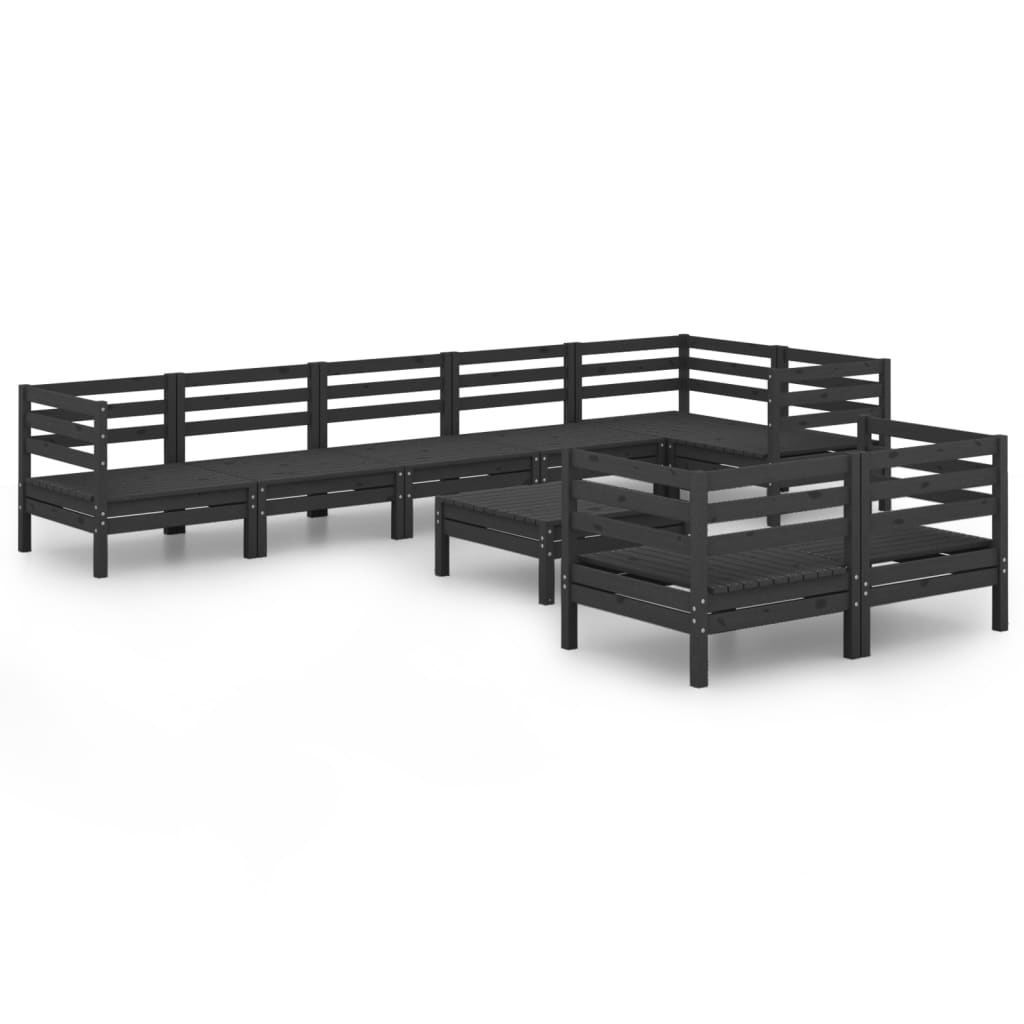 9 Piece Garden Lounge Set Solid Pinewood Black