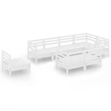 8 Piece Garden Lounge Set Solid Wood Pine White - Front View