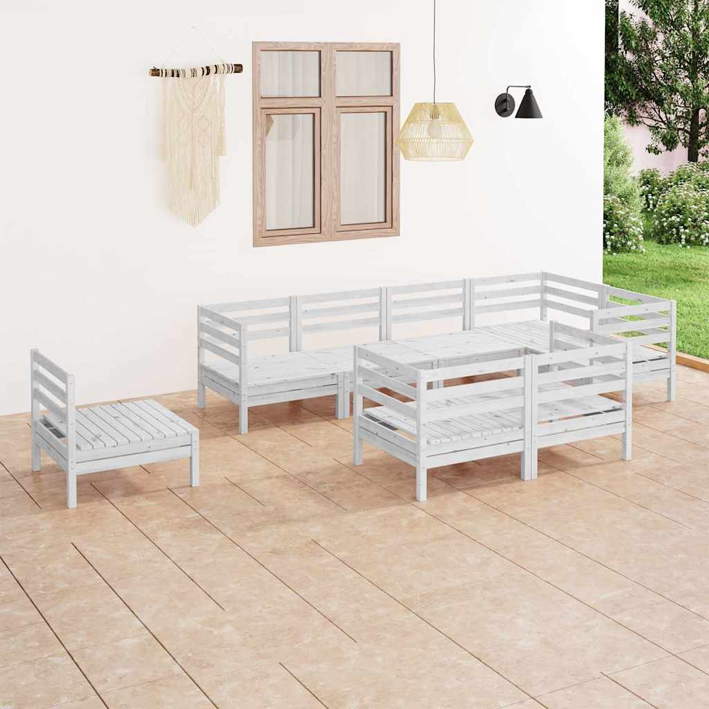 8 Piece Garden Lounge Set Solid Wood Pine White